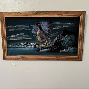 Vintage Velvet Painting by Artist Ernesto Sanchez howling wolf